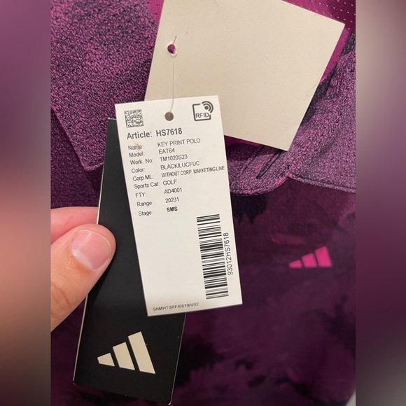 Adidas Golf Polo Sample Flower Mesh Golf Shirt Size Medium Black Lucid Fuchsia - Picture 3 of 14